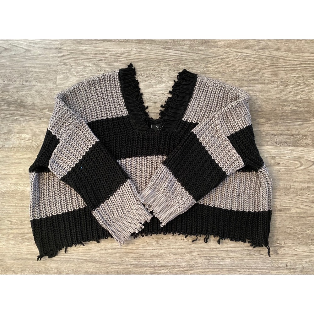 Striped Distressed Knit Sweater NWOT